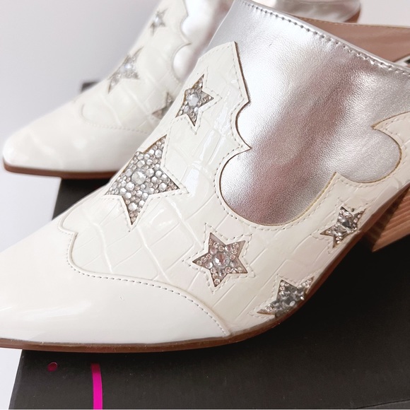 Betsey Johnson Denniss Silver Star Mule Shoes with Rhinestones - Picture 2 of 8